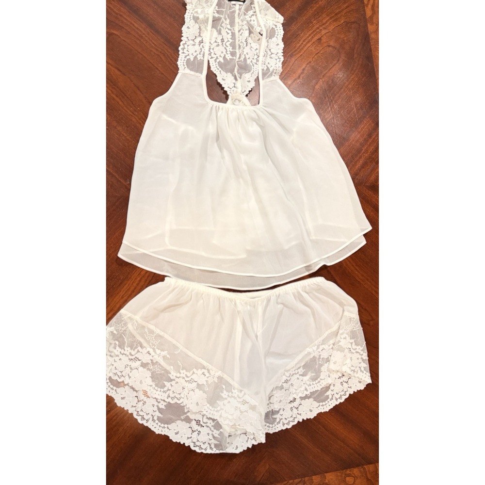 Seductive‎ Wear By Cinema Etoile White Sheer Lace Babydoll Shorts Set S